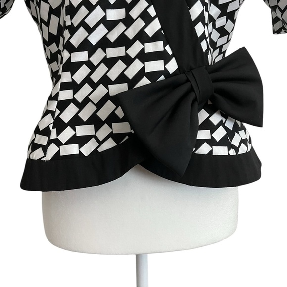 Vintage David Warren Saks Fifth Avenue Size M Black White Structured Bow Jacket - Picture 7 of 12